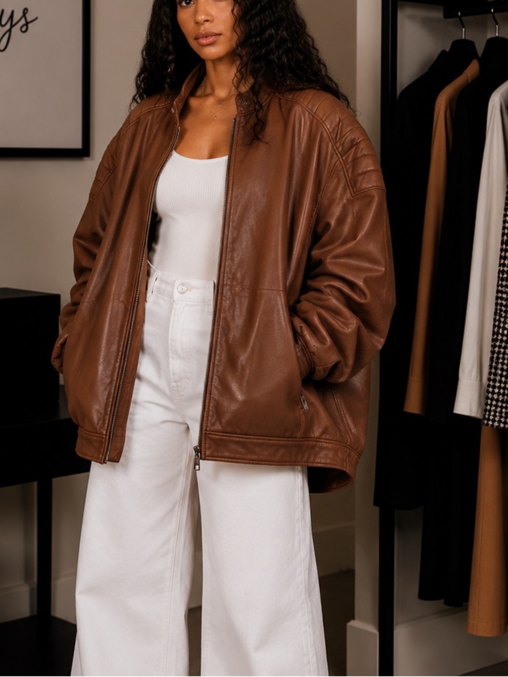 Cole Haan Tan Leather Biker Jacket XXL